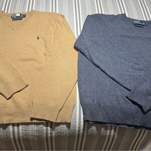 Polo Ralph Lauren V-Neck Sweater Set - Tan and Blue